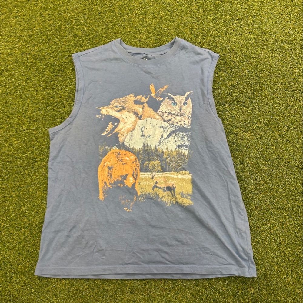 Original Use Mens Blue Nature Wildlife Graphic Muscle Tank Top Size M